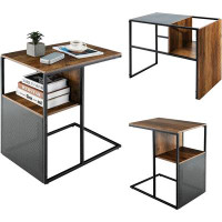 17 Stories 17 Storeys End Table, Reversible Sofa Side Table W/Wooden Shelf, C Shaped Couch Side Table For Small Space, S