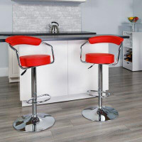 Wrought Studio Damian Contemporary Vinyl Adjustable Height Barstool with Arms and Chrome Base