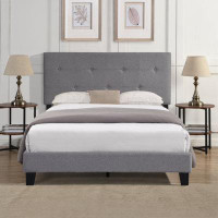 Winston Porter Upholstered Platform Bed Frame With Button Tufted Linen Fabric Headboard No Box Spring Needed Wood Slat S