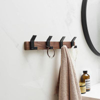 17 Stories Coat Rack Wall Mount Coat Hooks - Wooden Black Coat Rack With 4 Hooks Aluminum Wall Hooks For Hanging Coat Ha