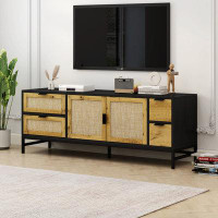 Millwood Pines Rattan TV Stand ,Media Console For Tvs Up To 65" With Adjustable Shelves