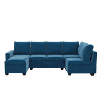 Latitude Run® Modern L shape Sectional Sofa, Velvet Fabric Couch with Convertible