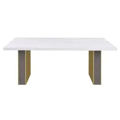 Hokku Designs Carla Rectangular Dining Table with Cultured Carrara Marble Top White and Gold