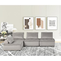 Latitude Run® Cholet Light Grey 4- Piece Modualar Sectional Sofa In  Velvet Fabric