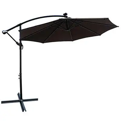 Latitude Run® 10 ft Outdoor Patio Umbrella with Solar Powered LED Lighted,Crank and Cross Base