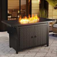 Wade Logan Battersby 24.4" H x 42.9" W Iron Propane Outdoor Fire Pit Table with Lid