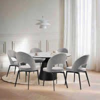 Orren Ellis Gherardi 7 Piece Modern Pedestal Dining Set with Stone Top and Grey Fabric Chairs