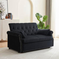 Red Barrel Studio Artemax 55'' Modern Shiny Velvet Convertible Loveseat Sleeper Sofa Couch W/ 2 Lumbar Pillows, Adjustab