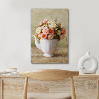 IDEA4WALL Pink & White Roses In Watering Can Vase Floral Plants Photography Rustic On Canvas Print Wall Art