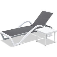 Wrought Studio Patio Chaise Lounge With Plastic Table 37.2 x 22.8 x 66 Chaise Lounge Set Aluminum Yes