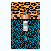 WorldAcc Metal Light Switch Plate Outlet Cover (Safari Pattern African Tribal Cheetah Leopard Teal    - Single Toggle)