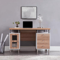 Hokku Designs Armany 47.2"W 3-Drawer Small Desk with Keyboard Tray, Power Outlets, USB Ports Charging Station
