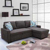 Latitude Run® 83" Sleeper Sofa Bed,Pull Out Sofa Bed With Storage Chaise Green Flannelette L Shape Sectional Sofa Bed