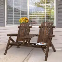 Millwood Pines 2-Seat Wooden Adirondack Chair, Patio Bench With Table, Outdoor Loveseat Fire Pit Chair