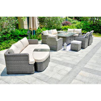 Winston Porter Appoint Gas Fire Pit Dining Table With Corner Sofa Set,  2 Back Folding Chairs 2 Ottomans, A Sectional Lo
