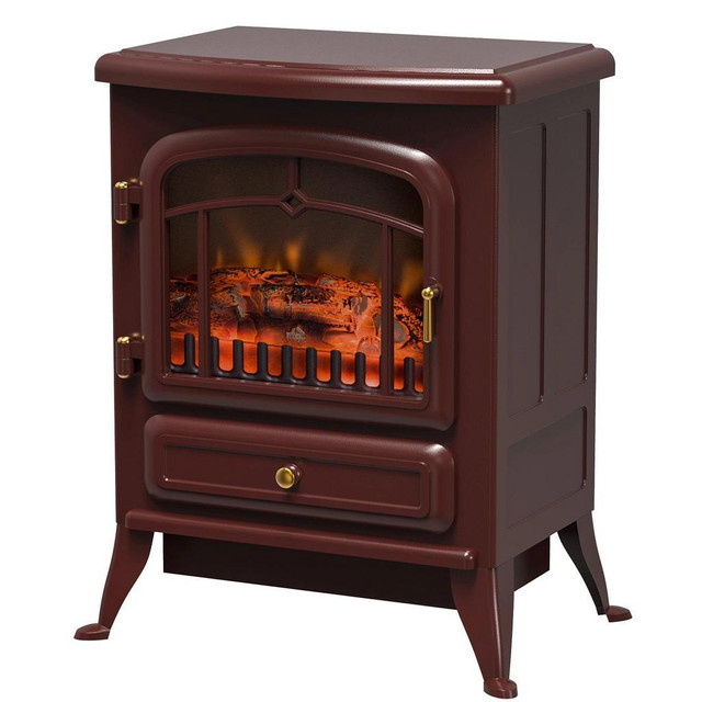 16 FREE STANDING ELECTRIC FIREPLACE PORTABLE ADJUSTABLE STOVE WITH HEATER WOOD BURNING FLAME 750/1500W RED BROWN in Fireplace & Firewood - Image 2
