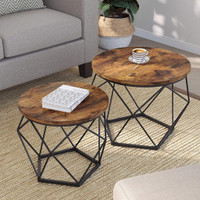 NEW RUSTIC 2 ROUND COFFEE TABLE SET LET040B