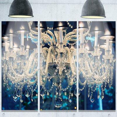 Design Art 'Blue Vintage Crystal Chandelier' Photograph Multi-Piece Image on Metal in Indoor Lighting & Fans