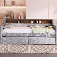 Mercer41 Snowflake Velvet Daybed with Two Storage Drawers and Built-in Storage Shelves