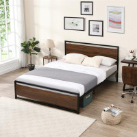 17 Stories Platform Queen Bed Frame/Mattress Foundation With Rustic Headboard And Footboard