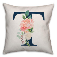 Red Barrel Studio Floral Monogram - T  Indoor / Outdoor Pillow