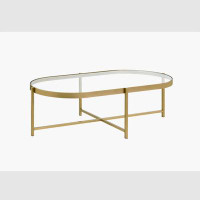 Everly Quinn Coffee Table, Clear Glass & Gold Finish
