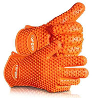 Bonison Silicone BBQ Grilling Gloves Oven Mitts Gloves For Cooking Baking Barbecue Potholder (Orange)