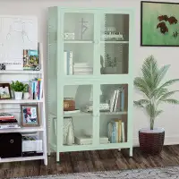 Latitude Run® Four Glass Door Storage Cabinet with Adjustable Shelves