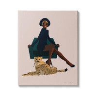 Stupell Industries Modern Fashion Pose Female Cheetah Cat Green Chair XXL Stretched Canvas Wall Art By Omar Escalante