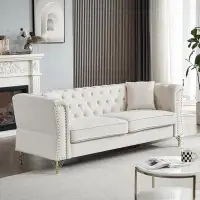 Mercer41 Chesterfield Sofa for Living Room, Tufted Upholstered Sofa Couch with pillows