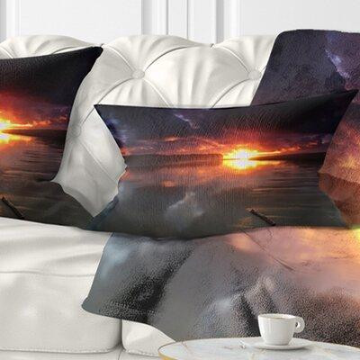 East Urban Home Seashore Mirrored Sun in Cloudy Dark Seashore Lumbar Pillow in Bedding