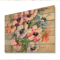 Winston Porter Pink And Purple Wild Flowers - Traditional Wood Wall Art Panels - Natural Pine Wood