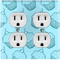 WorldAcc Metal Light Switch Plate Outlet Cover (Coffee Treats Cup Cake Light Blue - Double Duplex)