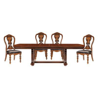 Bloomsbury Market Lavish Style Formal Dining 5Pc Set Dining Table W Extension Leaf And 4X Side Chairs Dark Oak Finish Wo