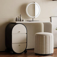 Hokku Designs 44.09"White and black solid wood Vanity set
