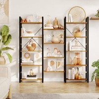 Latitude Run® Triple Wide 5-tier Bookshelf, Industrial Display Bookshelf, Wood And Metal Etagere Bookcase For Home Offic