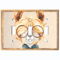 WorldAcc Metal Light Switch Plate Outlet Cover (Cute Llama Smart Glasses Bow Tie Brown Frame - Single Toggle)