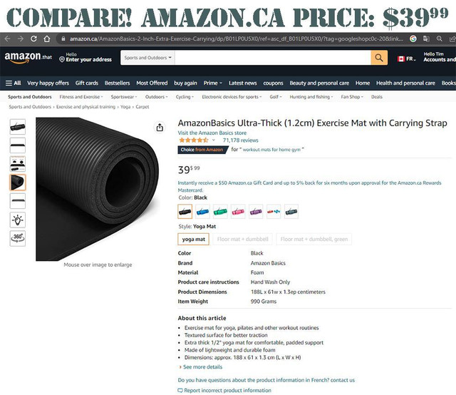 New -- YOGA EXERCISE MAT -- 10MM THICK For Comfortable Exercise -- Amazing Surplus Price !!! in Exercise Equipment in City of Toronto - Image 3