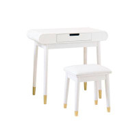 Mercer41 High Gloss Finish Dressing Table with Solid Stool