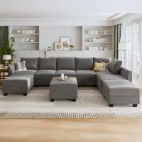 HONBAY U Shaped Velvet Modular Sectional Sofa