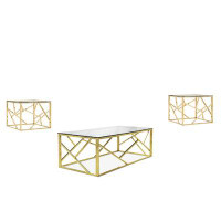 Comfort Design Mats Taro Set Of 3 (2 End Table - 1 Coffee Table), Gold Frame
