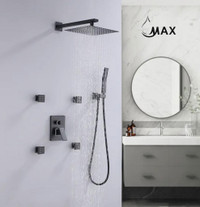 Wall Shower System Set Three Functions With 4 Body Jets In Matte Black Finish