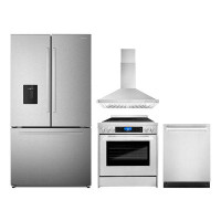 Cosmo 4 Piece Kitchen Package With 30" Freestanding Electric Range 30" Wall Mount Range Hood 24" Built-in Fully Integrat