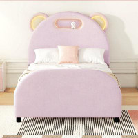 Latitude Run® Upholstered Platform Bed With Bear-Shaped Headboard And Embedded Light Stripe