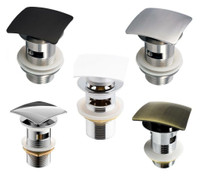 Square Pop-Up Drain, ( With Overflow ) Constructed in Solid Brass ( Matte Black, White, Chrome, Brushed Nickel, Bronze)