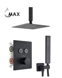 Ceiling Thermostatic Shower System Two Functions With Valve Matte Black Finish