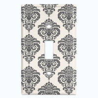 WorldAcc Metal Light Switch Plate Outlet Cover (Damask Black Tan - Single Toggle)