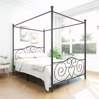 Winston Porter Metal Canopy Bed Frame With Vintage Style Headboard & Footboard