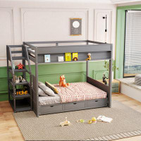 Harriet Bee Wood Full Size Convertible Bunk Bed With Storage Staircase, Bedside Table, And 3 Drawers