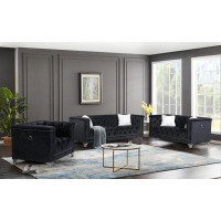 House of Hampton Micky Black Velvet Tufted Sofa, Loveseat and ChairSet